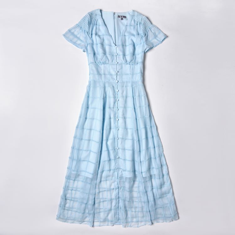 Women's V Neck High Waisted Short Sleeved Dress