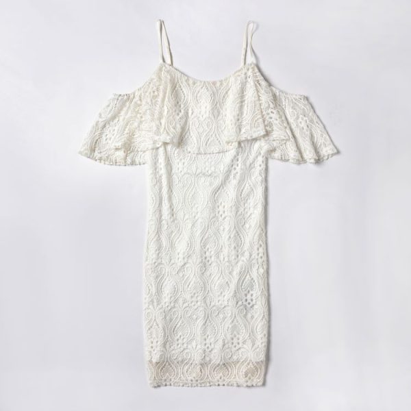 Ladies' Lace Transparent Suspender off Shoulder Slim Fit Dress