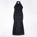 Ladies' Patent Leather Hanging Neck Bag Buttocks Fish Tail Skirt Dress