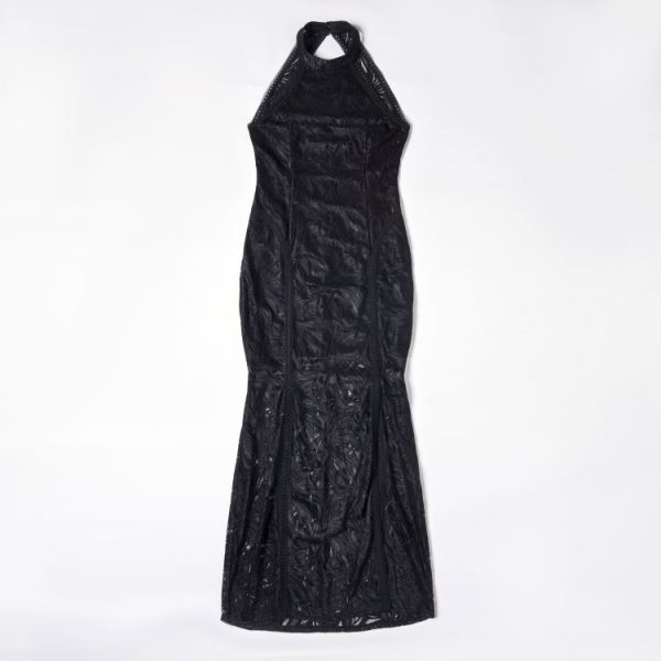 Ladies' Patent Leather Hanging Neck Bag Buttocks Fish Tail Skirt Dress