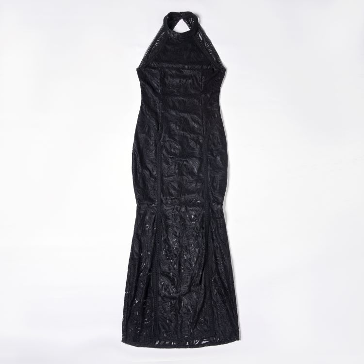 Ladies' Patent Leather Hanging Neck Bag Buttocks Fish Tail Skirt Dress