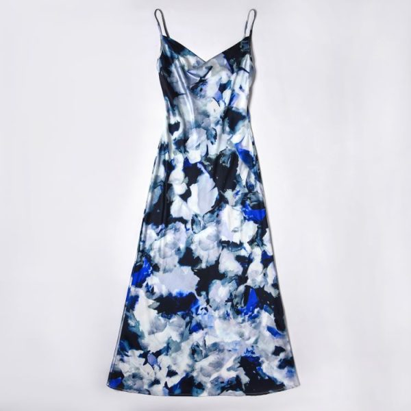 Ladies' Suspender Printed High Waisted Slim Fit Dress