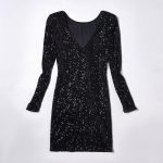 Ladies' V Neck Slim Fit Waist Cinched Long Sleeved Dress