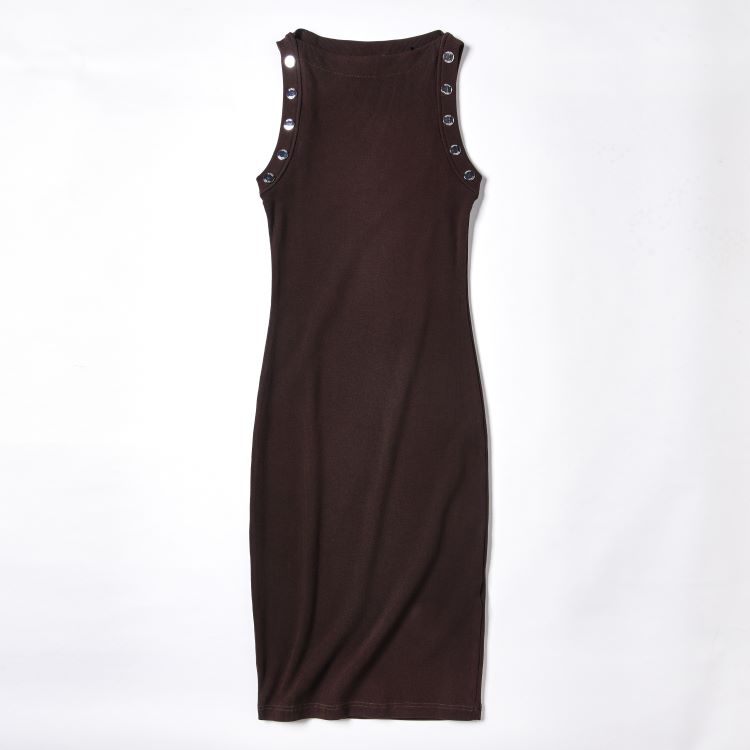 Ladies' Waist Hugging Slim Fit Round Neck Sleeveless Dress