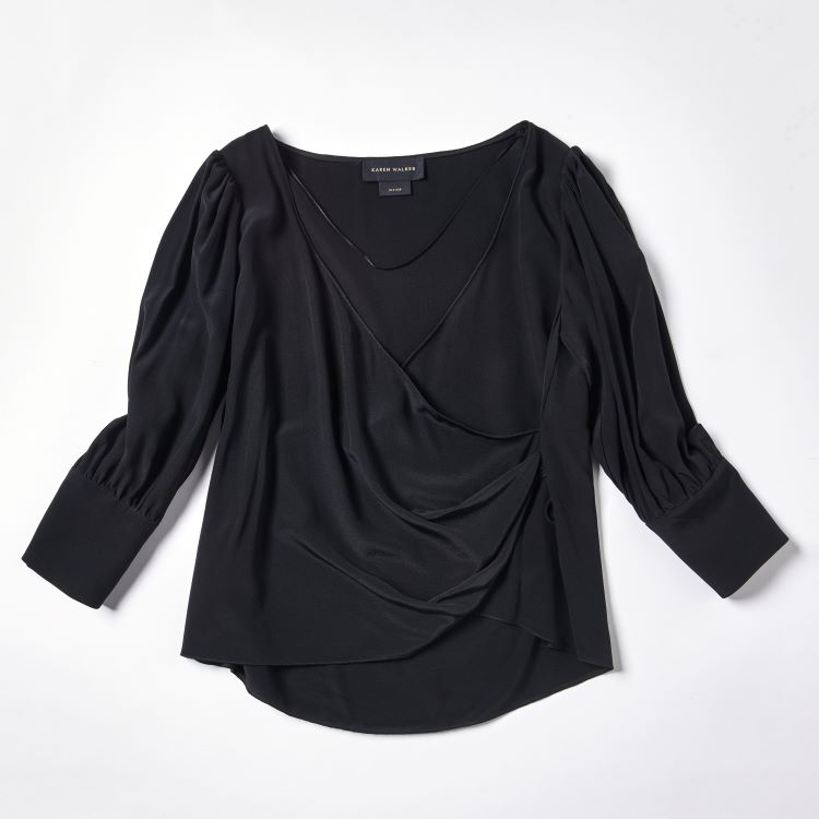 Women's Small V Neck Irregular Bubble Sleeve Long Sleeved Shirt