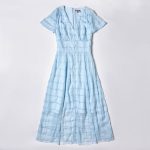 Women's V Neck High Waisted Short Sleeved Dress