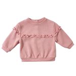 Baby Round Neck Solid Color Bow Lace Hoodie