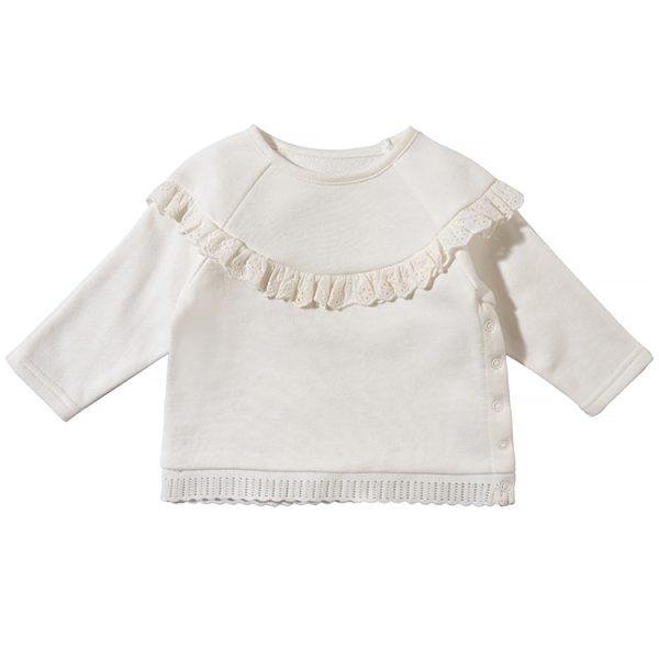 Baby Round Neck Solid Color Fungus Border Lace Hoodie